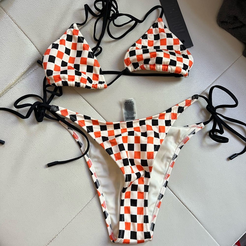 triangl swimwear Orange Black White Checkerboard Triangle Bikini